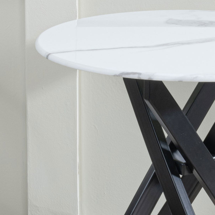 Ashley Glass Round Side Table with Black Metal Legs