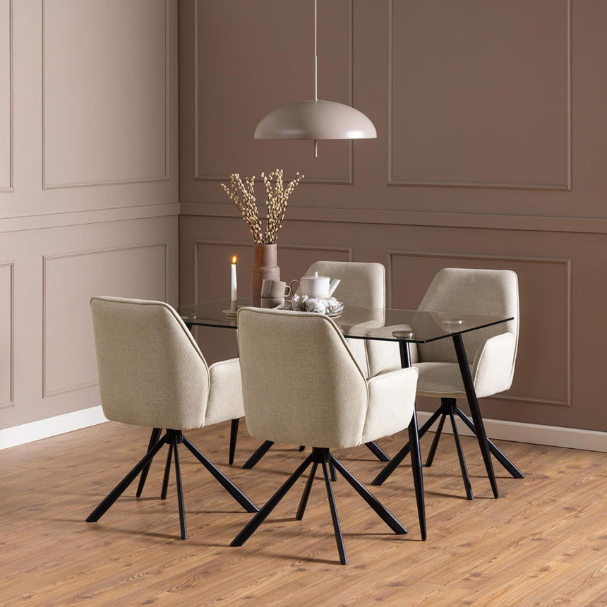 Wilma Dining Table - 4 Seater - 140cm - Glass Top and Black