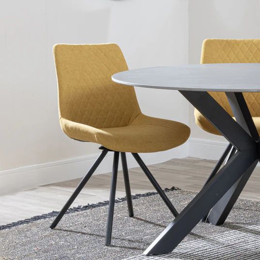 Messina Fabric Swivel Dining Chair with Black Legs