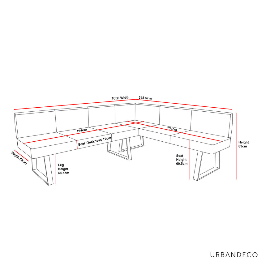 Janet Dark Grey Fabric Corner Dining Bench - RHF