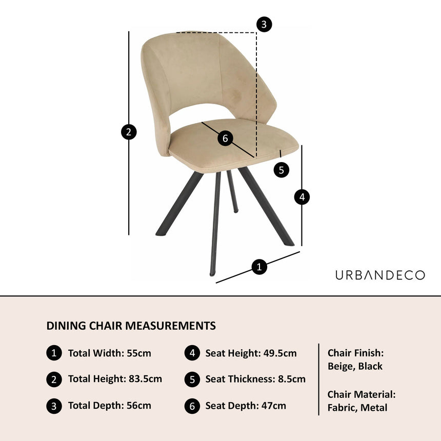 Burano Velvet Fabric Swivel Dining Chair with Black Legs