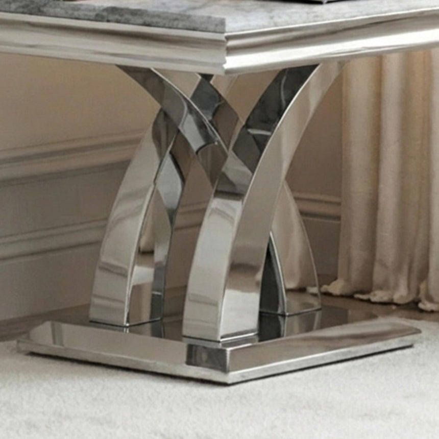 Lisbon Lamp Table - Square - Grey Marble & Chrome