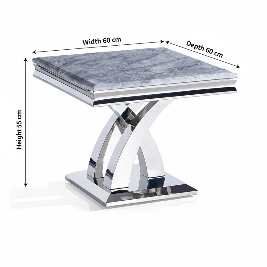 Lisbon Lamp Table - Square - Grey Marble & Chrome