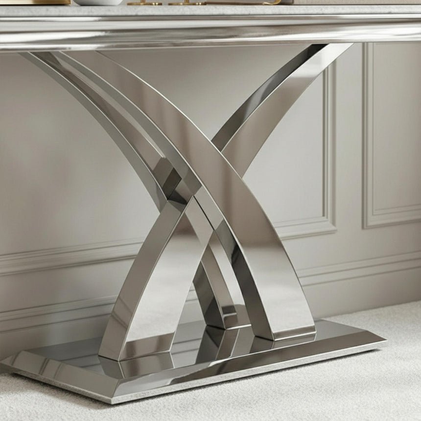 Lisbon Console Table - Grey Marble & Chrome
