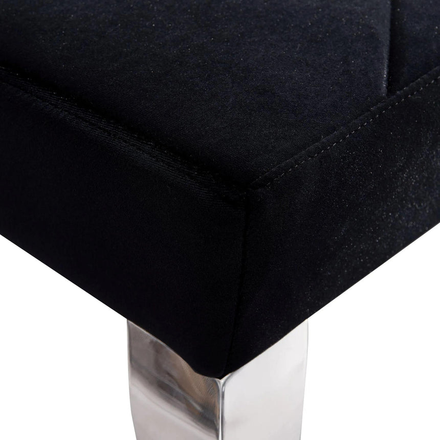 Louis Dining Bench - 170cm - Black Velvet Fabric