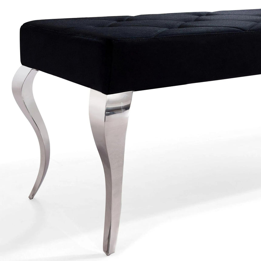 Louis Dining Bench - 170cm - Black Velvet Fabric
