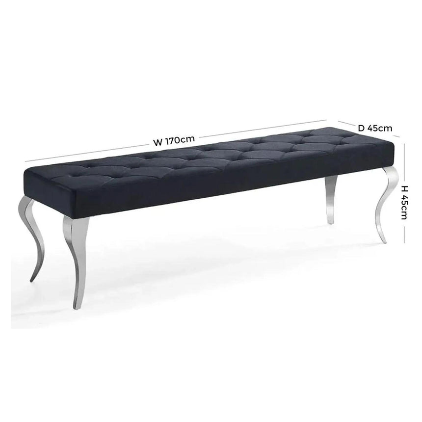 Louis Dining Bench - 170cm - Black Velvet Fabric