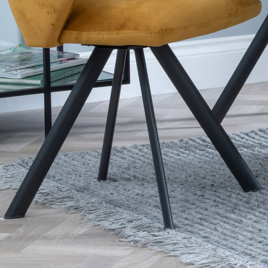 Burano Velvet Fabric Swivel Dining Chair with Black Legs