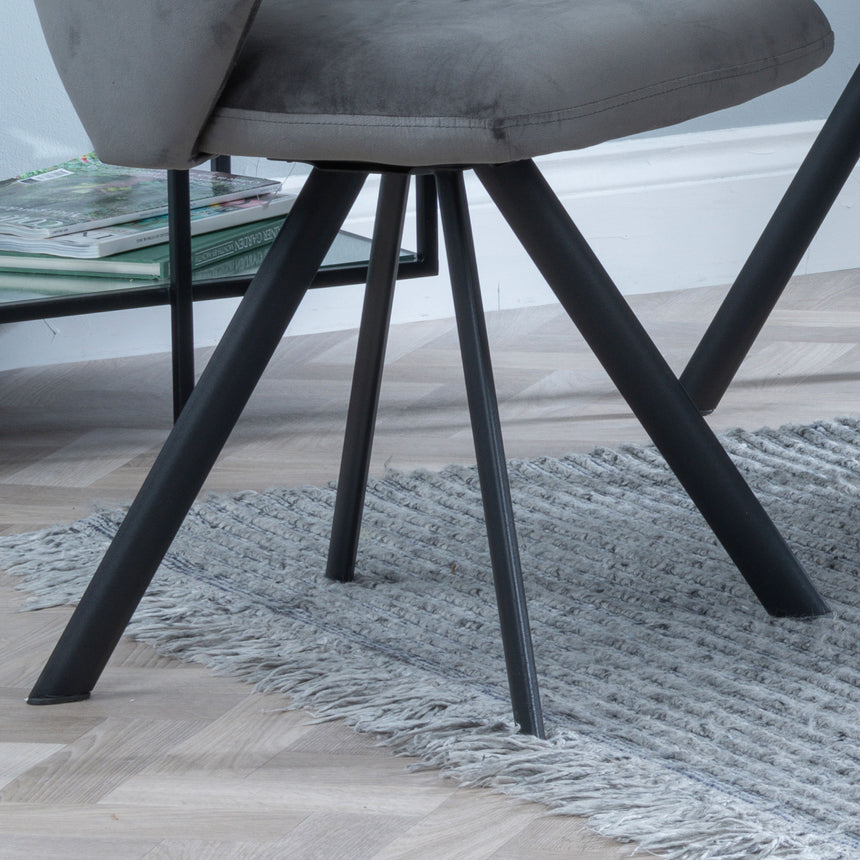 Burano Velvet Fabric Swivel Dining Chair with Black Legs