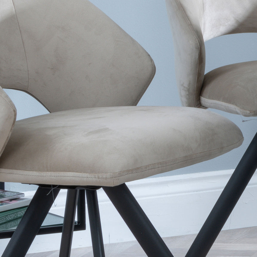 Burano Velvet Fabric Swivel Dining Chair with Black Legs