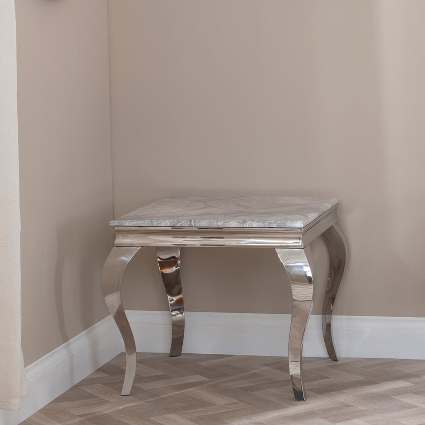 Matera Grey Marble and Chrome Square Side Table