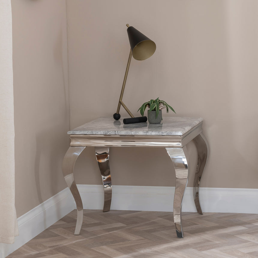 Matera Grey Marble and Chrome Square Side Table