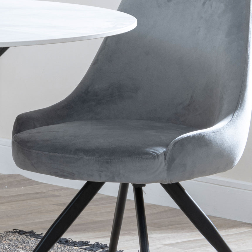 Diana Velvet Fabric Swivel Dining Chair with Black Legs