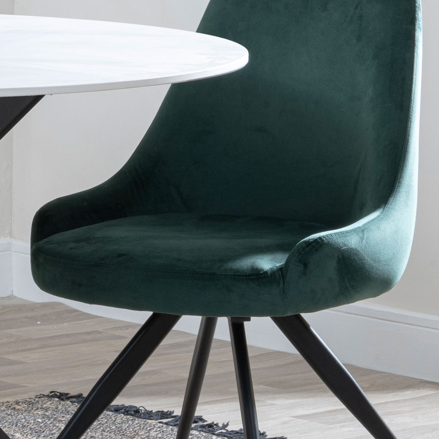 Diana Velvet Fabric Swivel Dining Chair with Black Legs
