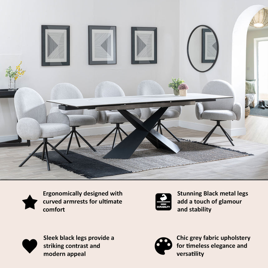 Altavista Fabric Swivel Dining Armchair with Black Legs