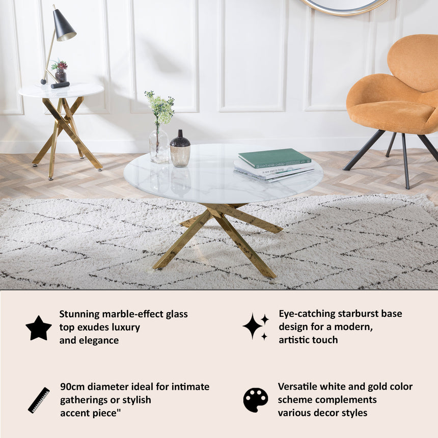 Ashley Glass Round Coffee Table with Gold Metal Legs