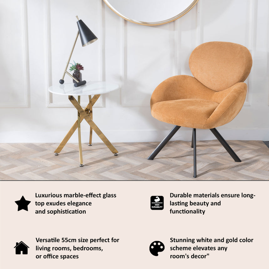 Ashley Glass Round Side Table with Gold Metal Legs