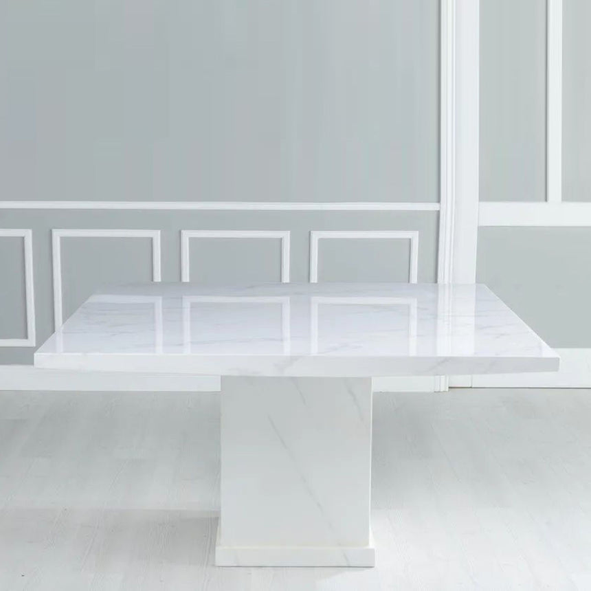 Giovanni 140cm Square White Marble Dining Set - Parish Faux Leather Chairs