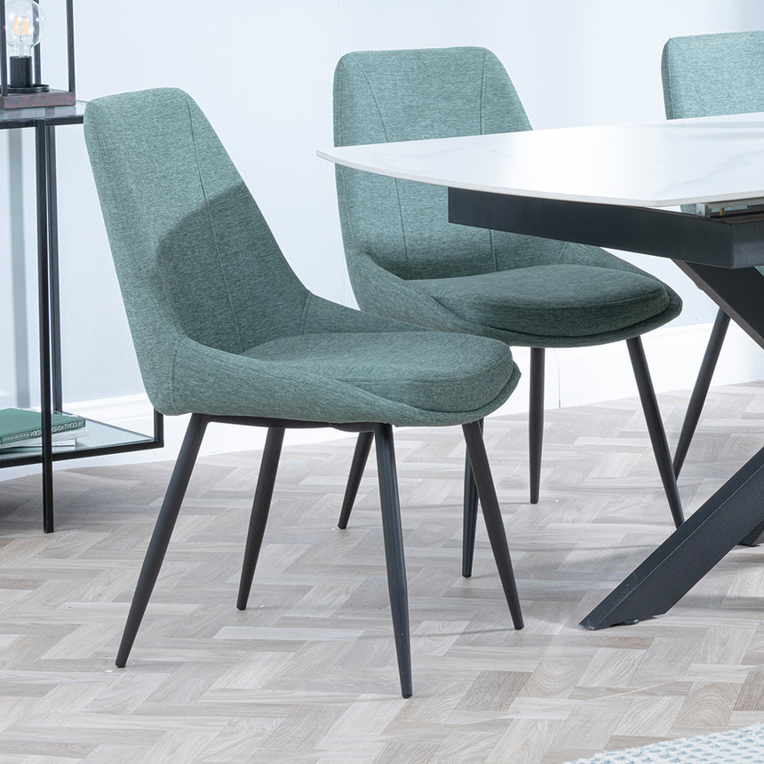 Charlotte White Ceramic Extending Dining Set - Rovereto Fabric Dining Chair