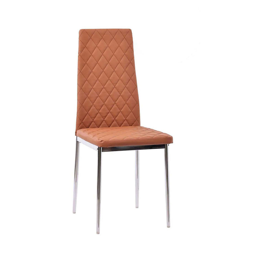 Set of 12 Novato Dining Chairs in Burnt Orange Color Faux Leather and Chrome Metal Legs