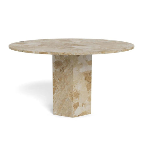 Naxos Round Dining Table - 4 Seater - Pedestal - 130cm - Latte Brown Marble