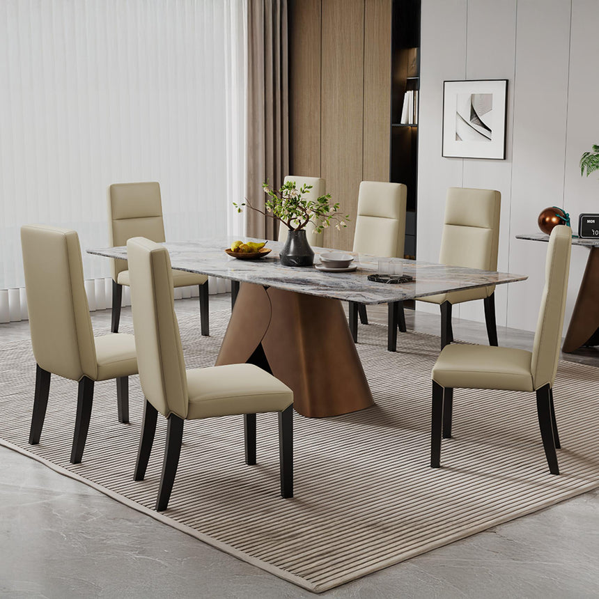Enterprise Dining Set - 6 Seater - 180cm - Grey Marble - Venezia Dining Chairs - Cream Leather - High Back