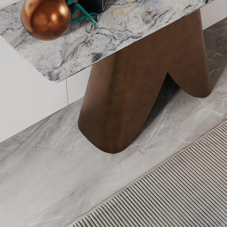 Enterprise Console Table - Grey Marble - Brass Base