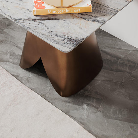 Enterprise Side Table - Square - Grey Marble - Brass Base