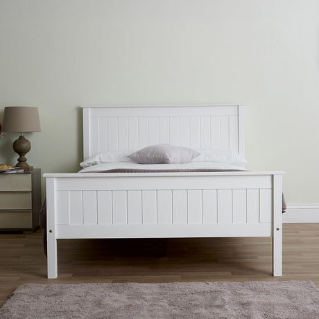 Travis White Wooden Bed - High Footend - Sizes Available