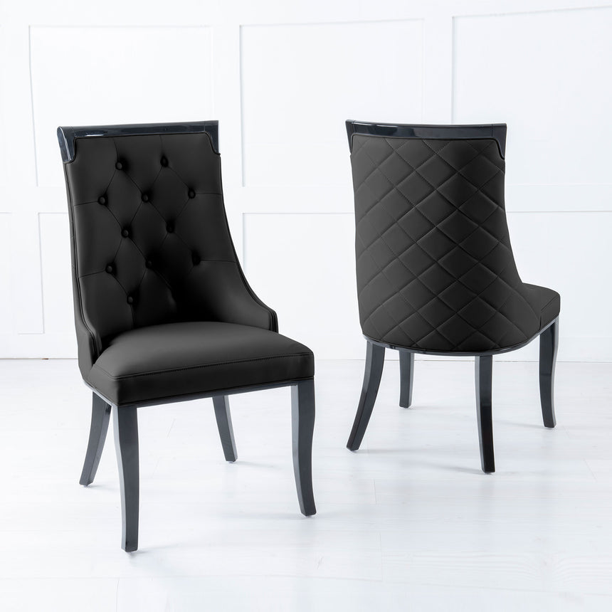 Set of 2 Modica Leather Large High Back Dining Chair with Black Legs