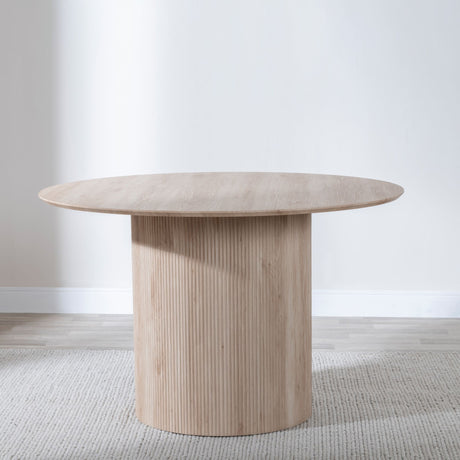 Emilia Fluted 4 Seater Round Dining Table with Drum Base - 120cm