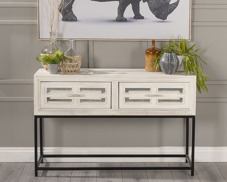 Geo White Mirrored Console Table - 2 Drawer