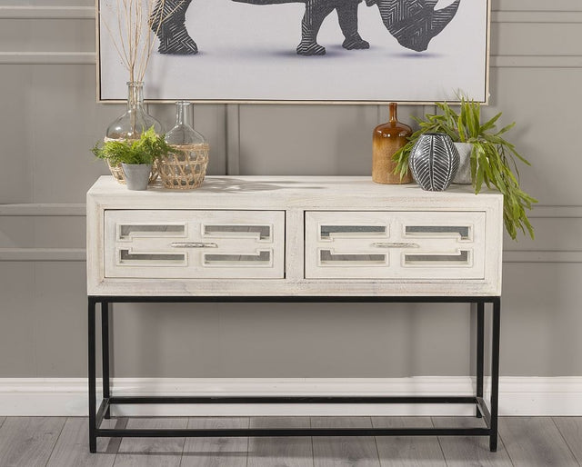 Geo White Mirrored Console Table - 2 Drawer