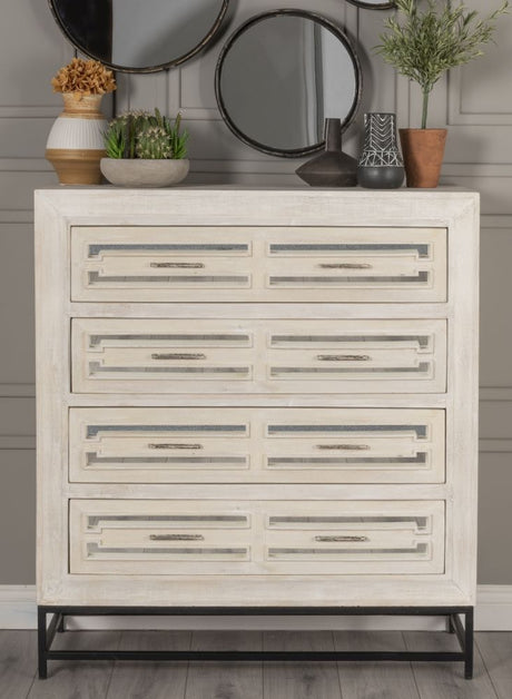 Geo White Mirrored Chest of Drawer - 4 Drawer