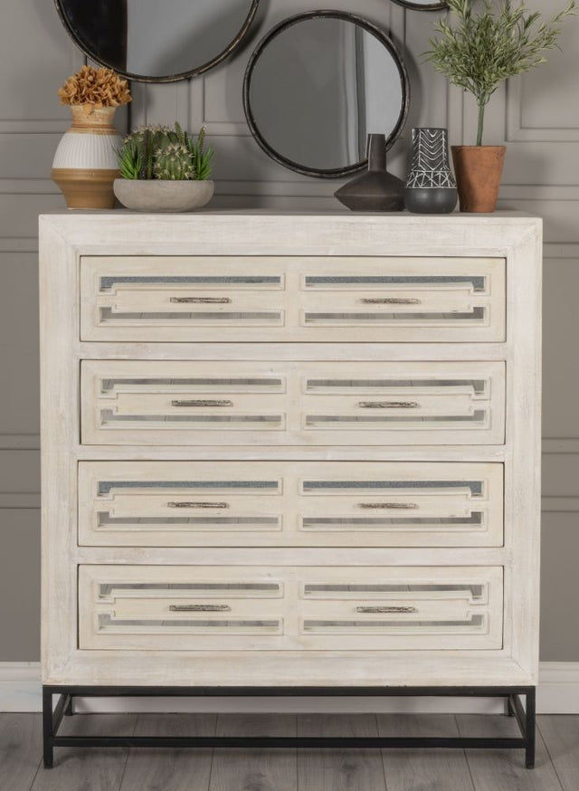 Geo White Mirrored Chest of Drawer - 4 Drawer