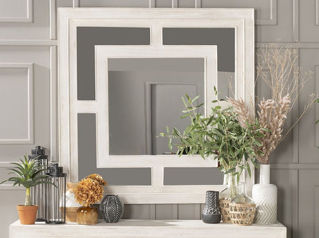Geo White Washed Wall Mirror, Solid Mango Wood Square - 120cm x 120cm