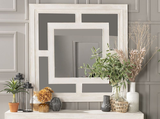 Geo White Washed Wall Mirror, Solid Mango Wood Square - 120cm x 120cm