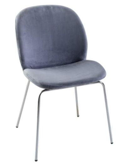 Baron Grey Dining Chair, Velvet Fabric Upholstered with Chrome Legs