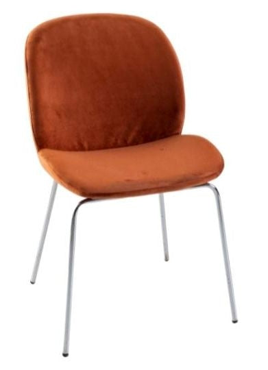 Baron Ochre Dining Chair, Velvet Fabric Upholstered with Chrome Legs