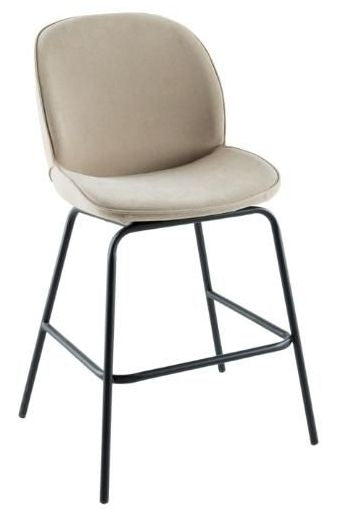 Etta Beige Fabric Bar Stool with Black Footrest