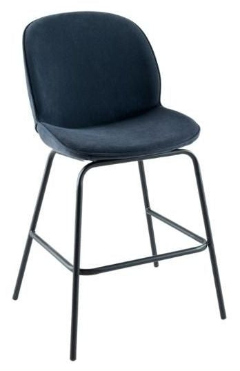 Etta Blue Fabric Bar Stool with Black Footrest