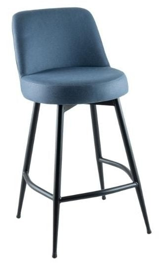 Dover Blue Velvet Barstool with Backrest