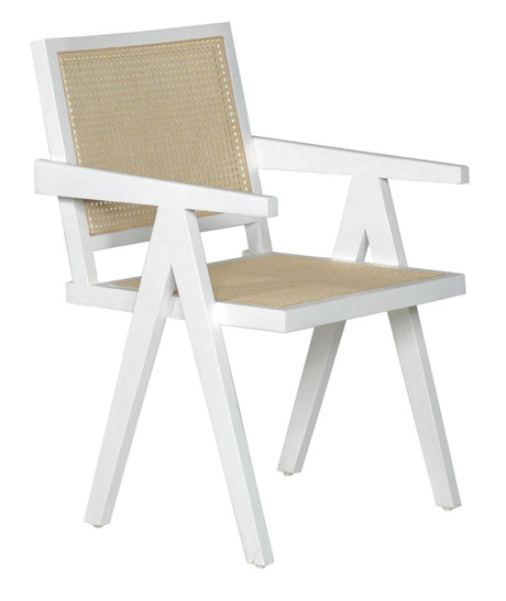 Jeanne Rattan Armchair, White Wooden Frame with Natural Cane Back
