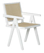 Jeanne Rattan Armchair, White Wooden Frame with Natural Cane Back