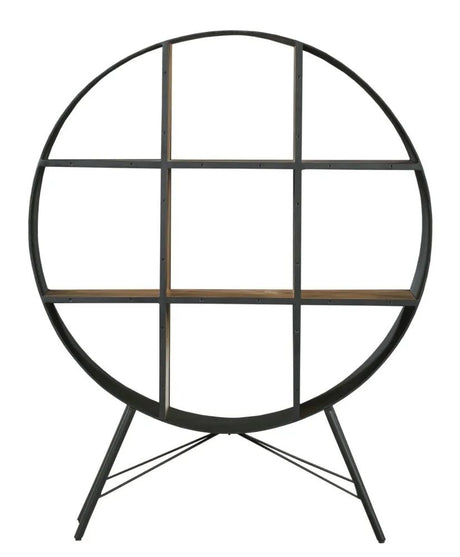 Reed Black Metal Industrial Open Round Bookshelf with 6 Shelves - Dia 120cm