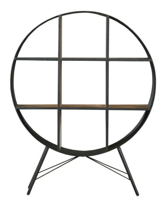Reed Black Metal Industrial Open Round Bookshelf with 6 Shelves - Dia 120cm