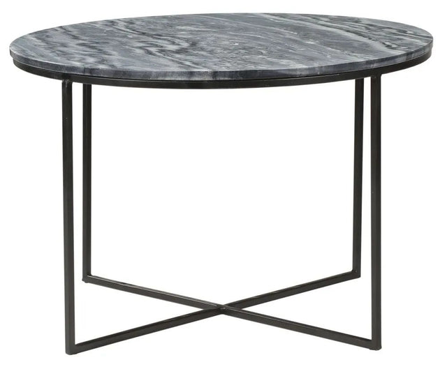 The Glam Home Black Round Coffee Table, Marble Top