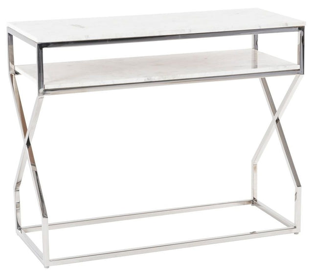 Crossroad Marble Console Table, White Top with Stainless Steel Chrome Frame