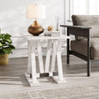 Farmhouse Mango Wood White Washed Trestle Side Table