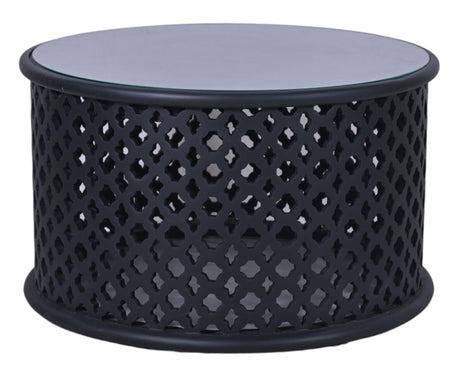Jaipur Lattice Black Mango Wood Round Coffee Table